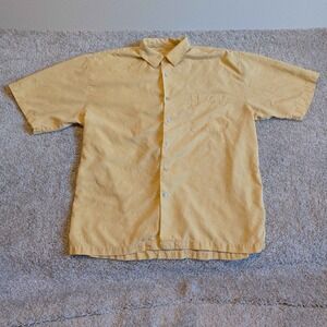 Ben Hogan Mens XL Yellow 100% Silk Short Sleeve Jacquard Palm Leaf Camp Shirt